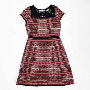 Anthropologie Fair Isle Red Sweater Dress Womens M SPARROW Cashmere Short Sleeve